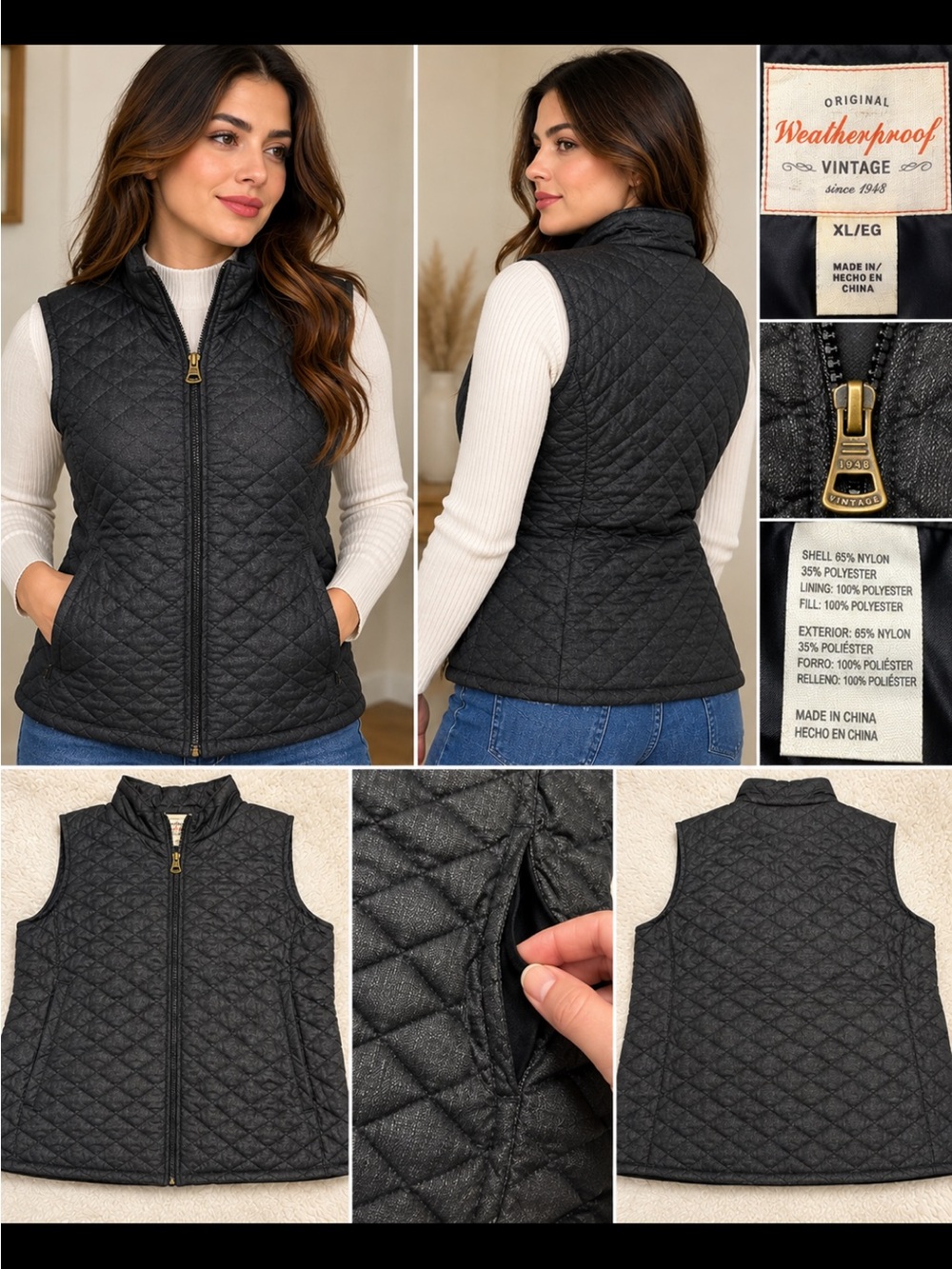 Weatherproof Quilted Zip-Up Vest in Charcoal Gray